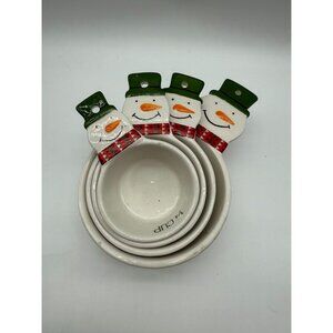 evergreen Snowman Measuring Cups Christmas Ceramic 4 Piece Set Stackable